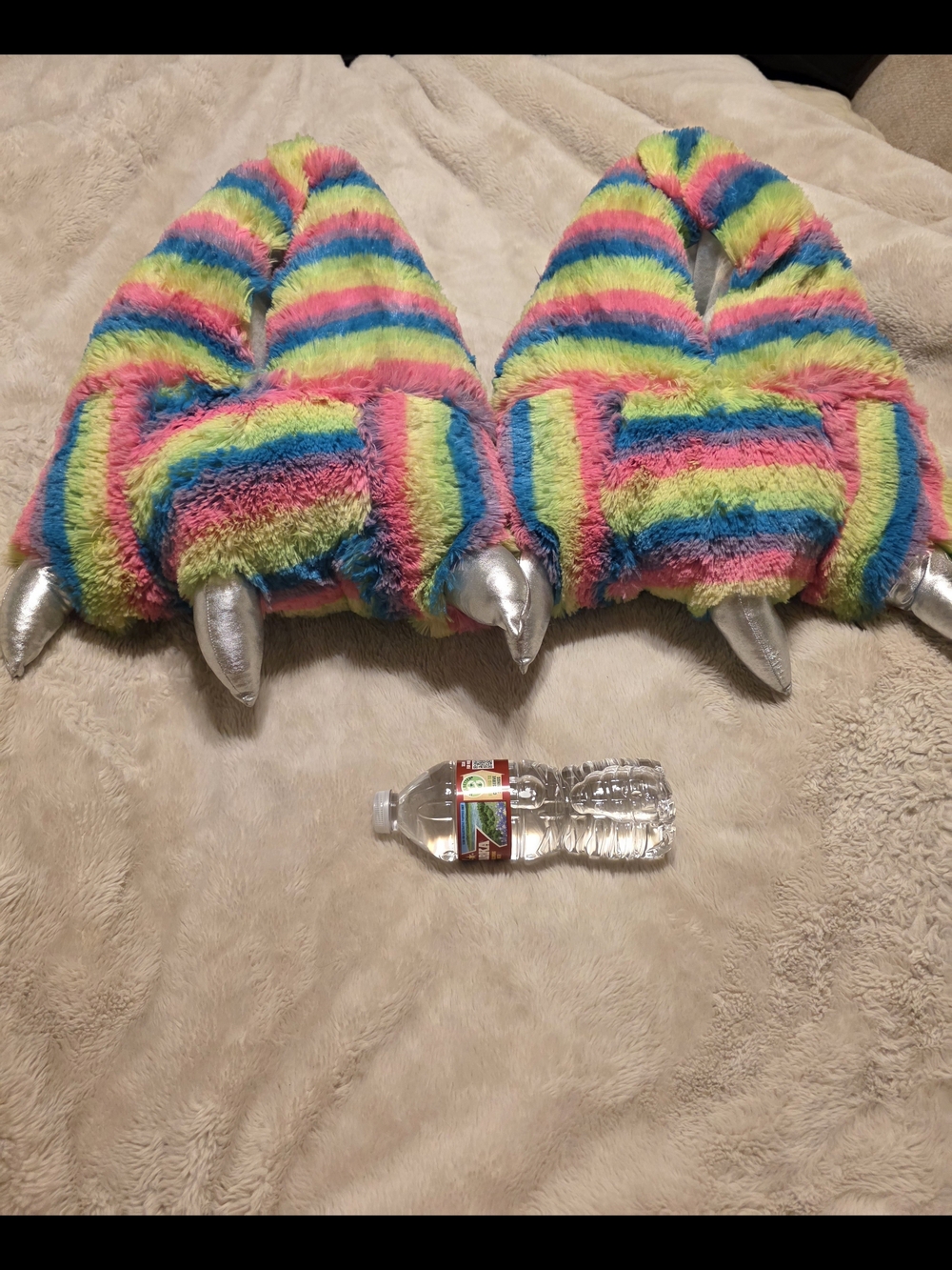 Rainbow Fuzzy Monster Claw Slippers with Silver Claws